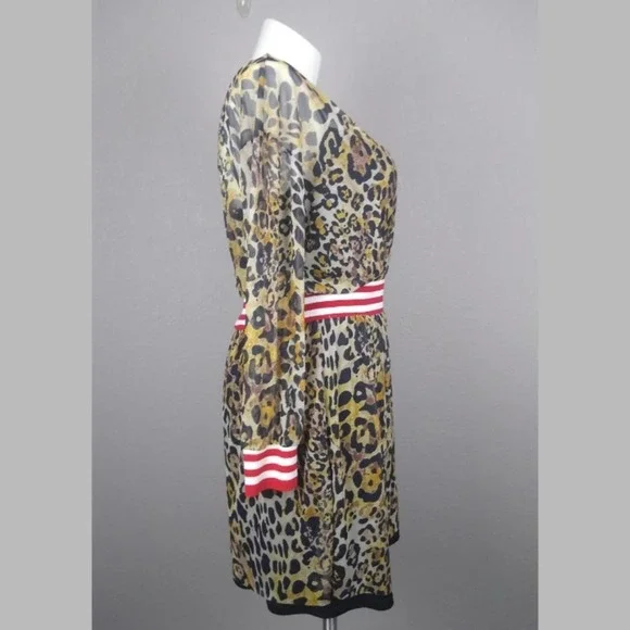 ASOS Leopard Print Mesh Midi Dress With Rib Detail Size 14 - Picture 4 of 14